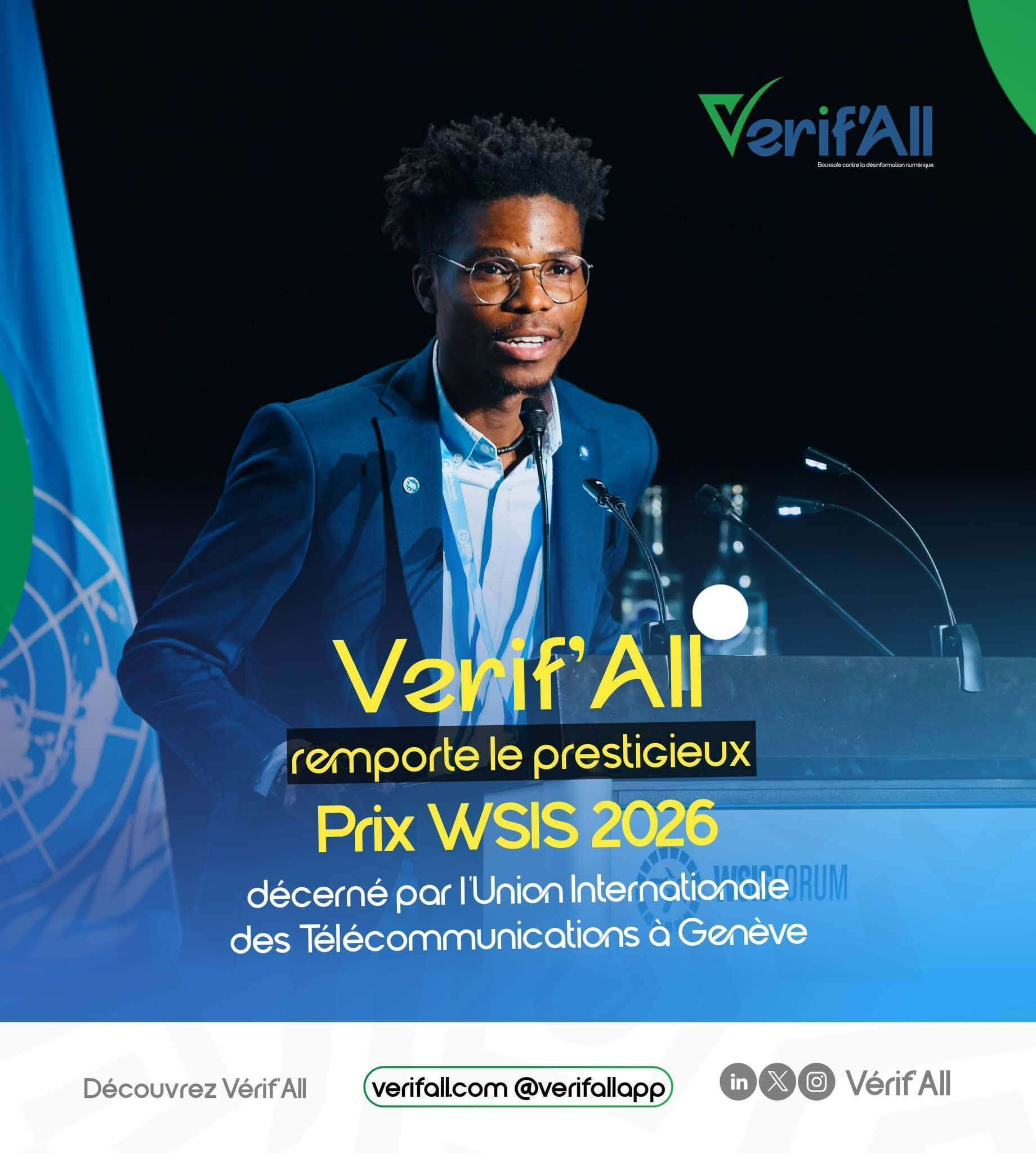 René Fadonougbo, fondateur de Vérif’All, sur scène au WSIS Forum 2026 à Genève